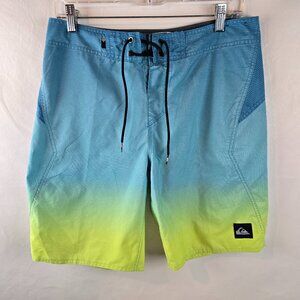 Quiksilver Boardshorts Mens 30 Blue Green Gradient Swim Trunks Surf Drawstring 1